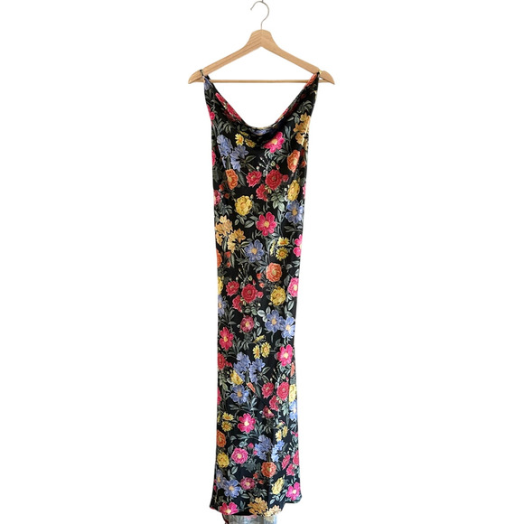 Show Me Your Mumu Hailey Slip Dress in Charm Peony Black Luxe Satin L - Picture 5 of 8